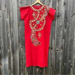 Handmade Red Sequin Embellished Maxi Dress EUC